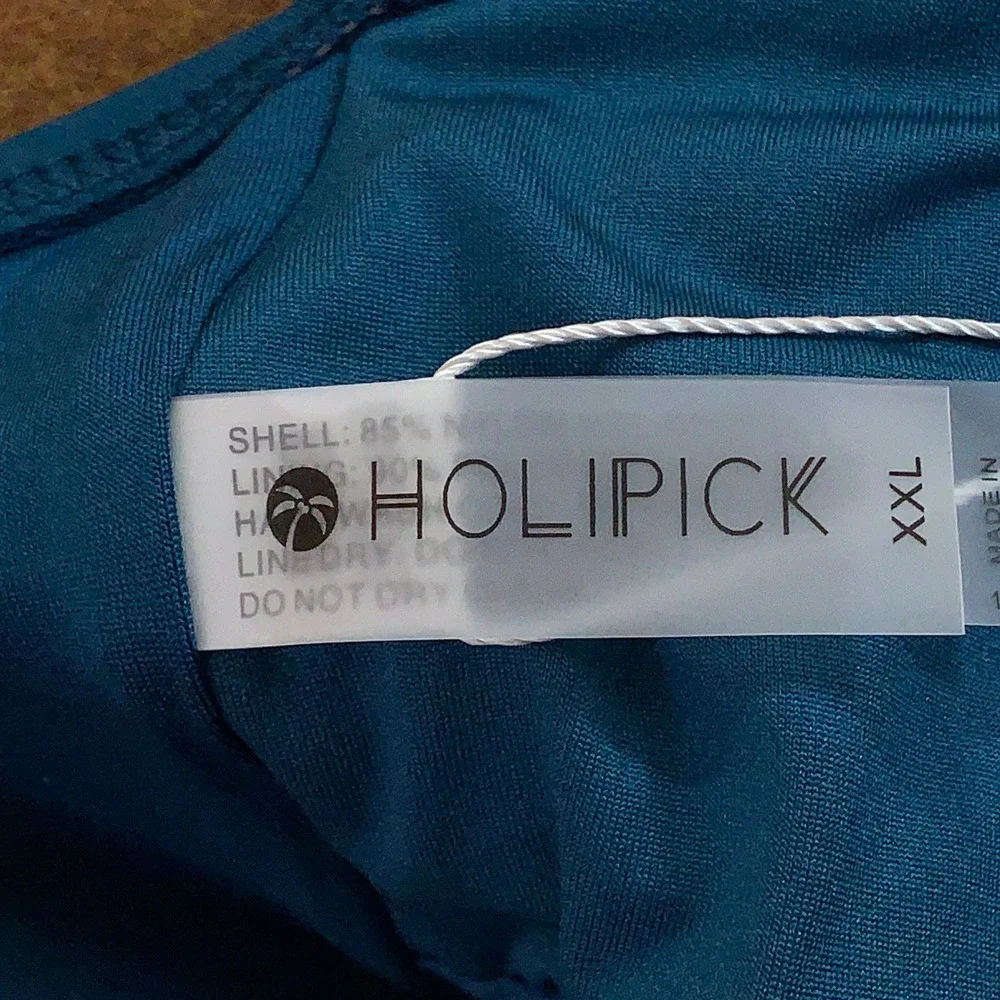 Holipick Womens XXL Teal Blue Twist Front Ruched One Piece Swimsuit NWT